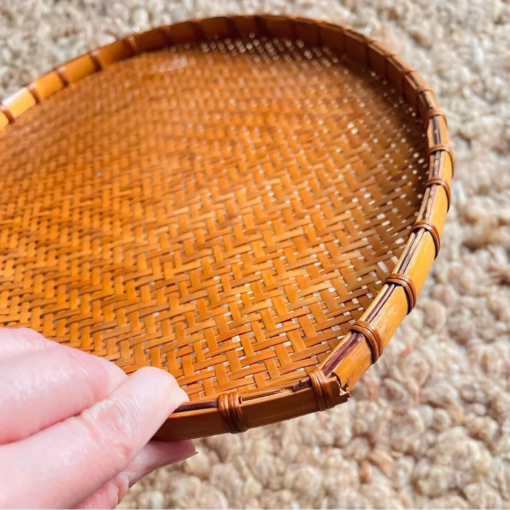 Set of 5 Vintage Woven Wicker Oval Nesting Trays Baskets for Table or Wall Decor